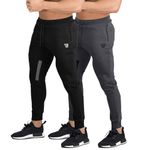 ZENWILL Mens Vertex Workout Jogger Pants,Slim Fit Gym Training Sweatpants with Zip Pockets(Large,Black/Dark Gray)