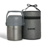 Borosil Hot-N-Fresh Prime Stainless Steel Insulated Lunch Box, Keeps Food Warm Upto 8 Hours, Set of 2 (420 ml + 420 ml), Grey