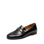 DREAM PAIRS Womens Penny Loafers Slip-on Low Heel Oxfords Pearl Buckle Moccasins Smart Work Office Flats Shoes Black,Size 7,Black/Patent/Leather,SDLS2207W