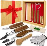 WAYCOM 12pcs Wood Whittling Kit Wood Carving Tools Set Hook Carving Knife,Detail Wood Knife,Whittling Knife Cut Resistant Gloves Leather Sheath And Bamboo Gift Box For Spoon,Bowl,Cup