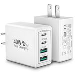 [2 Pack] USB C Wall Charger, 40W 4-Port Fast Charging Block, Dual Port QC+PD 3.0 Power Adapter Multiport Wall Plug Type C Brick for iPhone 15 14 Pro Max 13 12 11 XS XR 8 7 Plus, Tablets, Cube Charger