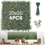 Flybold Grass Wall Panels Pack of 6 - Artificial Boxwood Panel for Indoor and Outdoor Greenery Backdrop - Durable High-Density Polyethylene, Easy Installation with Cable Ties - 20x20 Inches