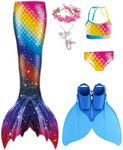 Zentaifan Mermaid Tail Swimsuit with Monofin Princess Mermaid Tail for Swimming for Girls Boys and Kids for 3-12 Years Old, Pattern-three, 11-12 Years