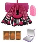 Puna Store Combo Set of 24 Piece Premium Synthetic Makeup Brush Set (Pink) with 3pc Makeup Blender Set, Makeup Brush Cleaning Egg, Pocket Makeup Mirror, Cruelty-Free Vegan Brushes