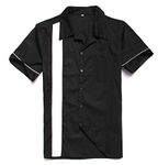 Anchor MSJ Men's 50s Male Clothing Rockabilly Style Casual Cotton Blouse Mens Fifties Bowling Dress Shirts (M) Black