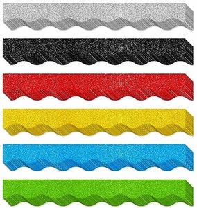 60 Feet Bulletin Board Borders, 45 Sheets Glitter Scalloped Border Trim Holiday Decoration for School, Classroom Office Party Wall Decor (6 Colors, Golden/Silvery/Red/Blue/Black/Green)