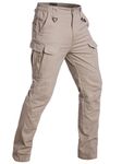 CARWORNIC Men’s Hiking Tactical Trousers Stretch Cotton Cargo Work Trousers for Men Lightweight Relaxed Fit Army Combat Military Pants Ripstop Multi Pockets Casual Construction Outdoor Trousers Khaki