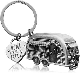 LANOLU Porte-clés de caravane, cadeau de camping-car, cadeau pour le camping et pour les campeurs, pendentif 3D - Accessoire de caravane en métal, Argenté vintage