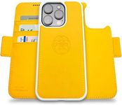 Dreem Fibonacci Compatible with iPhone 14 Pro Wallet case / 2-in-1 Shockproof case and Detachable Vegan Leather Folio, MagSafe Compatible, RFID Protection [Yellow]