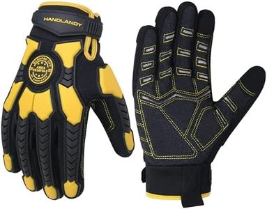 HANDLANDY Cut Resistant Gloves Men Anti Vibration Work Gloves, Padded Palm Grip Heavy Duty Working Gloves (Black-Yellow, M)