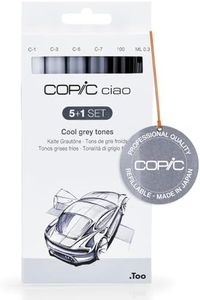COPIC Ciao Coloured Marker Pen - 5+1 Set Grey Tones, For Art & Crafts, Colouring, Graphics, Highlighter, Design, Anime, Professional & Beginners, Art Supplies & Colouring Books