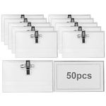 50 Pcs Name Badges for Work with Crocodile Clip and Secure Pin, 9x5.6cm Professional Name Tag Clothes Name Labels Badge Holder Conference Staff Badge Horizontal ID Holders for Office School