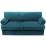 Sofa Cover 3 Piece T Cushion Sofa Slipcovers Thick Velvet Couch Cover Furniture Protector Stretch T Cushion Sofa Covers for 2 Cushion Couch with 2 Individual T Cushion Covers Washable, Deep Teal