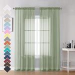 OVZME 2 Panels Sheer Sage Green Curtains 72 Inches Length Window Treatment for Kitchen, Elegant Airy Transparent Curtain Draperies Rod Pocket for Kids Living Room, Each 42 Width 72 Length