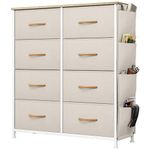 YITAHOME Chest of Drawers, Dresser with side pockets & hooks, Fabric 8 Drawers with Handles, Metal Frame, Wood Top, for Bedroom,Living Room,Nursery Room,Hallway, Beige