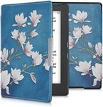 kwmobile Case Compatible with Kobo Aura H2O Edition 1 Case - eReader Cover - Magnolias Taupe/White/Blue Grey