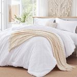 Gotroolhome Boho Comforter Set Queen Size 7 Pieces Jacquard Tufted Design Shabby Chic Bedding Sets for All Seasons Comforter with Flat Sheet,Fitted Sheet,Pillowcases & Shams (Queen, Cream White)