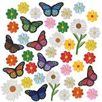 39 Pcs Flowers Butterfly Sew Iron On Patches, Embroidery Applique Badge Patches, Repair Decorative Fabric Patches Stickers for DIY Clothing Jeans Jackets Shoes Hats Bags