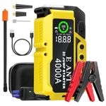 4000A Jump Starter with Air Compressor, 12V Portable Car Jump Starter with 150PSI Digital Tire Inflator, Jump Box for Car Battery (10L Gas & 8L Diesel Engines), 26000 mAh Power Bank with 2 USB Outputs