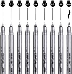 Kesote Set di 9 Penne a Punta Fine Nera Penna con Punta di Diverse Dimensioni Perfetta per Scrittura, Firma, Disegno o Fare Scrapbooking