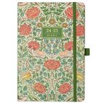 Academic Diary 2024-2025 - A5 Diary Week to View from August 2024 to July 2025, with Pen Holder, Inner Pock, Banded, Premium Hardcover, Green Bird