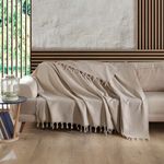 Milam London 100% Cotton Large Throw For Sofas | Beds | Settees | Bed Throw Double Size | Sofa Throws Large 2 Seater | 200 x 230 cm Beige