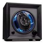 Klarstein Brienz 6 Watch Winders - Quiet Watch Winder for 6 Watches, in Wood Look with 4 Rotation Modes & LED Lighting, Memory Foam Cushion, USB Operated, black, 1 x watch winder