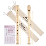 Eastar Soprano Recorder Set of 2, Baroque German style C Key Recorder Instrument for Beginners Kids, ABS 3 Piece with Cleaning Kit, Thumb Rest, Cotton Bag, Fingering Chart, Natural Color, ERS-22B