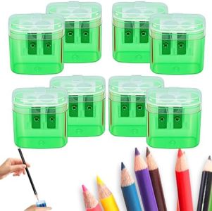 Manual Pencil Sharpener with Lid, 2-Hole Handheld Sharpener for Standard & Colored Pencils, Pencil Sharpener with Shavings Container for Office, School, Home, and Art Supplies ，Green：8