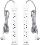 2 Pack Power Bar - Extension Cord with 6 Outlets 2 USB Ports, Surge Protector Heavy-Duty Braided Extension Cords 15A Circuit Breaker Wall Mount for Home Office ETL Listed (12FT, White)