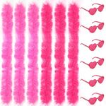 LACGO 6Pcs Pink Feather Boas with 6Pcs Glasses, Artificial Fluffy Boas Decoration Fancy Dress for Women, Heart Rimless Sunglasses Party Accessories for Girls Bachelorette Party Halloween (12Pcs)