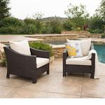 DEVOKO Outdoor Cushioned Club Arm Chair Sofa All-Weather Wicker Sectional Furniture For Garden, Backyard, Balcony, Backyard (Dark Brown & Cream, 2 Seater)