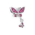 Luluadorn Dangle Sparkling Pink Butterfly Charm for Mom Beads Compatible with Pandora Charms Bracelets