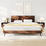 Bme Georgina Signature Dark Choco Bed Frame, King Bed Frame and Headboard Handcrafted Geometric, Mid Century Modern, Solid Acacia Wood, No Box Spring Needed, 12 Wood Slats Support, Easy Assembly