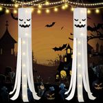 2 Pack Halloween Windsocks with Light, 180CM Halloween Windsock Ghost Flags for Hanging, Waterproof Halloween Decoration Hanging Ghost Windsocks for Door, Yard, Garden, Outdoor Indoor Decoration