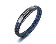 VNOX Bracelet for Men Inspirational Quote Personalized,Blue Braided Leather Adjustable Cuff Bangle Bracelets Encouragement Motivational Gift for Mens Boys