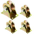 Tanstic 4Pcs 2 Inch V Groove Wheels with Bracket, 1045 Steel Wheel Pulley V Shape Bracket Roller Heavy Duty Rigid Casters Sliding Gate Rollers Pressure Bearing Roller for Mechanical Equipment