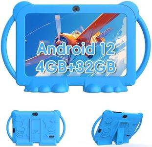 BYANDBY 2024 Kids Tablet, 7 inch Android 12 Tablet for Kids, 4GB+32GB ROM+1TB Expand Quad-Core Toddler Tablet with Shockproof Case, BT, WiFi, Parental Control, 2MP+5MP Dual Camera, Games (Blue)