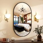 HARRITPURE 17" x 30"Oval Bathroom Mirror Wall Mounted Chic Brushed Metal Frame Hang Vertically & Horizontally Perfect Modern Decor for Bedroom Bathroom Entryway Living Room Gallery Wall,Black