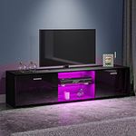 Panana TV Unit Cabinet Stand Two Doors Sideboard with LED Lights Television Stands Cabinet 2 Open Media Storage for TVs up to 65 Inches (black)