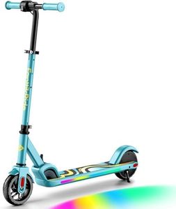 FanttikRide C9 Pro Elektroroller für Kinder ab 8 Jahren, Bunte Regenbogenlichter, 8/12/16 km/h, 8KM Reichweite, LED-Anzeige, Höhenverstellbar, Faltbar, für Jungen und Mädchen Blau
