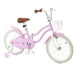 HONEY JOY Kids Bike, 18 Inch Purple Toddler Bikes w/Training Wheels, Handbrake & Coaster Brake, Fully Enclosed Chain, Adjustable Handlebar & Seat, Kids Bicycle w/Basket, Girls Boys Bike 3-8