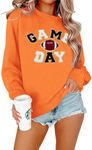 FLOYU Women Sunday Funday Sweatshirt Cute Football Graphic Pullover Game Day Weekend Tops Casual Football Season Shirt, A Orange, XX-Large