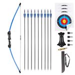 iMay 45" Recurve Bow and Arrows Set Outdoor Archery Beginner Gift Longbow Kit with 9 Arrows 2 Target Face 18 Lb for Teen (Blue)