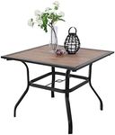 PHI VILLA 37" Patio Dining Table Square Backyard Bistro Table Outdoor Furniture Garden Table, Imitation of Wooden Surface Top, 1.57” Umbrella Hole(Dark-Brown)