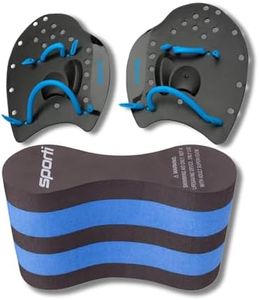 Swim Training Combo Set, Ergonomic Power Paddles (Large) and Pull Buoy - Stroke Refinement Tools for Technique, Strength, Endurance | Black/Blue