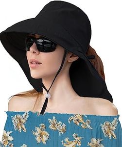 SPOTFISH Sun Hat for Women Bucket Hat with Neck Flap Hiking Hat Fishing Hat, Black, One Size