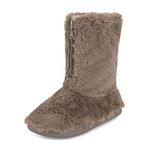 Polar Womens Memory Foam Zipper Faux Fur Covered Rubber Sole Indoor Outdoor Cosy Luxury Boot Slippers - Champagne - 7 - YC0806_7