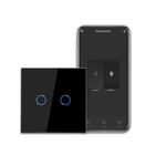 CNBINGO WiFi Smart Light Switch Work with Alexa, Google Assistant, Multi-Way Control by Smart Life App, Double Touch Light Switch, Black Glass Panel, LED Backlight, 2-Gang, Neutral Wire Required