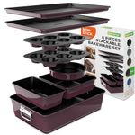 8-Piece Nonstick Stackable Bakeware Set - PFOA, PFOS, PTFE Free Baking Tray Set w/Non-Stick Coating, 450°F Oven Safe, Round Cake, Loaf, Muffin, Wide/Square Pans, Cookie Sheet (Plum)